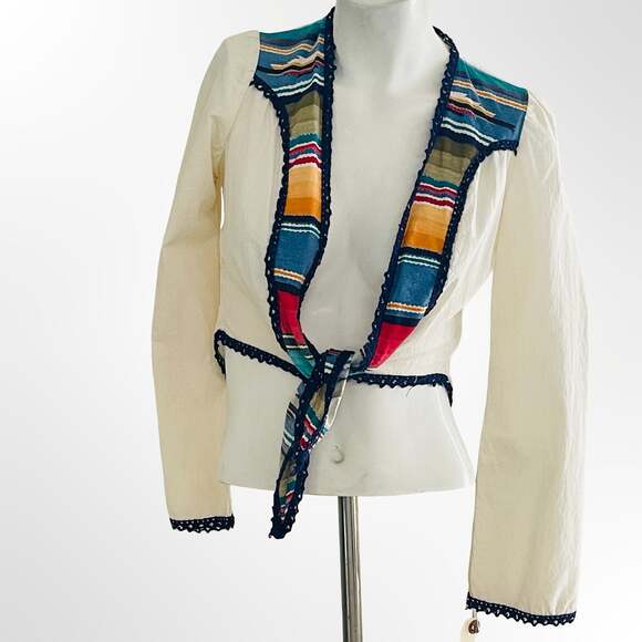 Pant Plant California Sweaters - Pant Plant California Vintage Cotton Multi Color Striped Tie Front Bolero Top